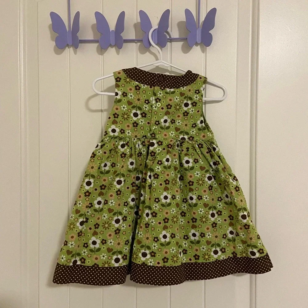 EUC | Carter’s baby girl green‎ & brown floral high neck dress — 12 months